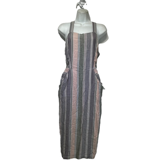 RVCA Striped Pink and Gray Midi Dress - Picture 1 of 7